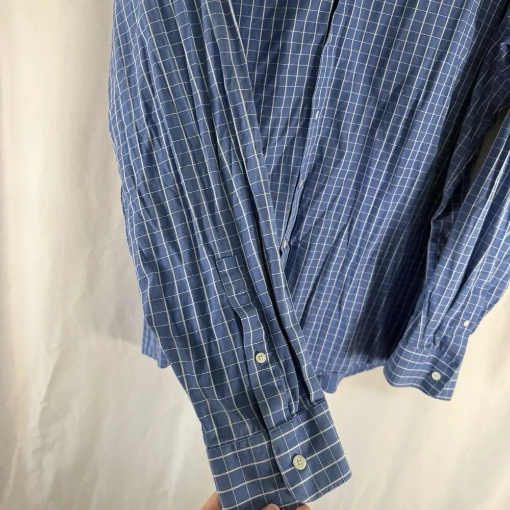 Jos A Bank Reserve Dress Shirt Mens XXL Silk Bl Blue Plaid Button Up Long Sleeve